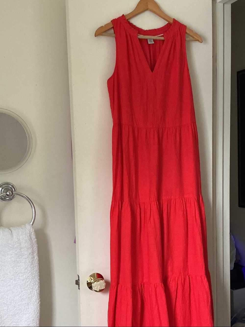 TOMMY BAHAMA Sleeveless Red Tiered Maxi Linen blend Dress